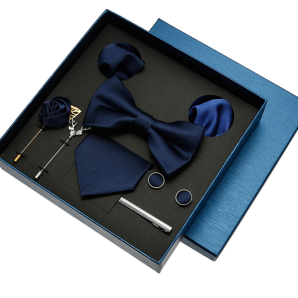 Pocket Square Set - ชุดเนคไทสีแดง น้ำเงิน ดำ คลาสสิก สำหรับผู้ชาย พร้อมผ้าเช็ดหน้า
