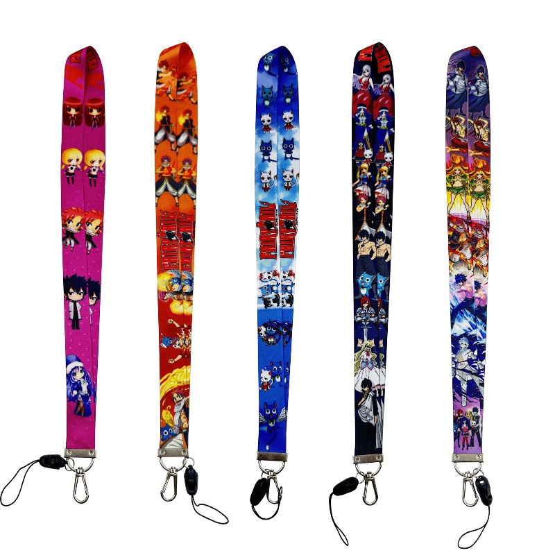 Lanyard Badge Holder - สายคล้องคอสำหรับโทรศัพท์ลายการ์ตูน Fairy Tail 5 ชิ้น พร้อมพวงกุญแจ