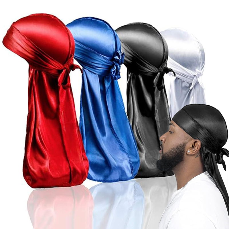 Bandana Doo Rag - 1-4 ชิ้นใหม่ผ้าไหม Durag Bandana Turban หมวกผู้ชาย