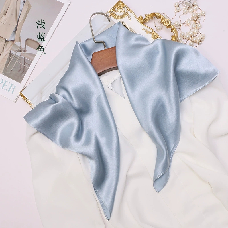 Scarf Silk Square - ผ้าพันคอไหมมัลเบอร์รี่สีพื้นสำหรับฤดูใบไม้ผลิและฤดูร้อน ผ้าคลุมศีรษะแบบสี่เหลี่ยมจัตุรัส ขนาด 53 ซม. ผ้าพันคอสุดหรู