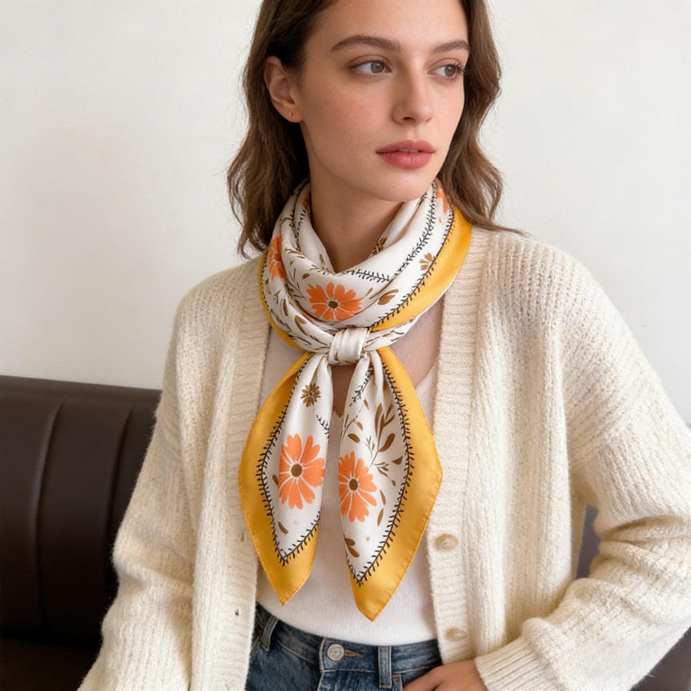 ผ้าพันคอไหมพิมพ์ลายแฟชั่นใหม่  - Scarf Silk Square บทวิจารณ์และราคา